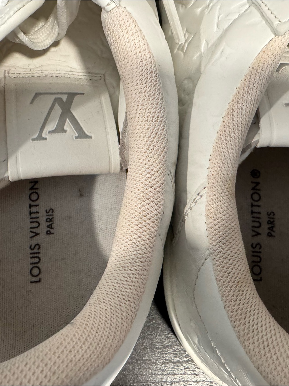 Authentic Louis Vuitton White Embossed Monogram Sneakers, comes with dust bags. - Picture 6 of 10